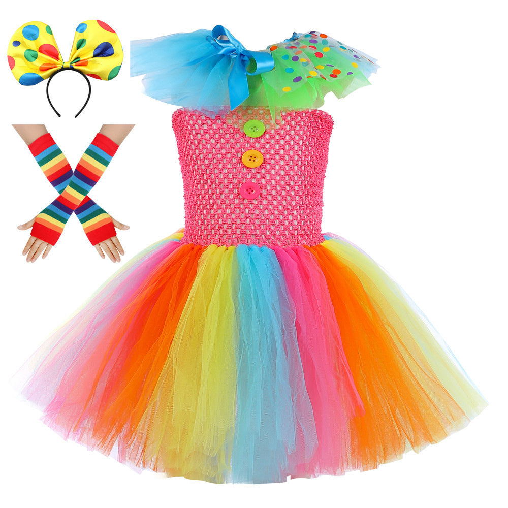 Halloween Joker Costume Children's Funny Dress Rainbow Tutu Dress Party Skirt