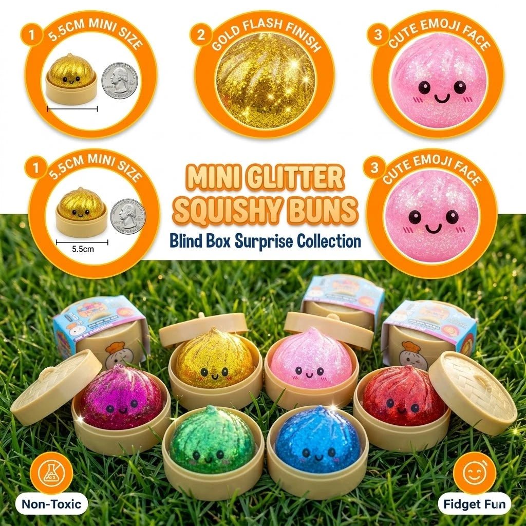 Mystery Dumpling Squishy Blind Box: Random 1pc Glitter Bao Bun Sensory Toy, Maltose Texture Squeeze Ball, Desktop Ornament New