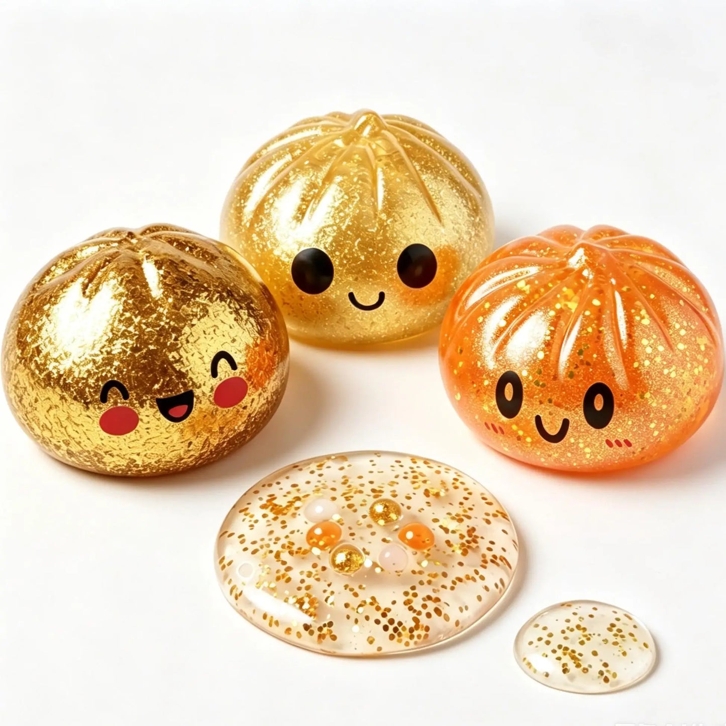 Gold Glitter Dumpling Squishy Toy Box Soft Slow Rising Fidget Toys Real Adults Anxiety Relief Squeeze Toy For Adults & Teens