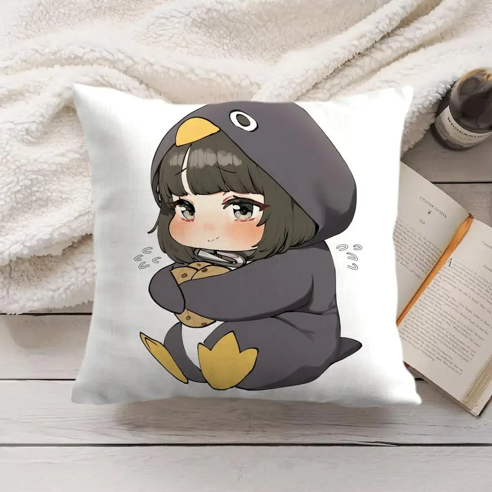 Game Arknights Cute Penguin Cushion Cover Soft Short Plush Pillow Cover Smooth Cozy Texture Aesthetic Cushion Case Home Decor