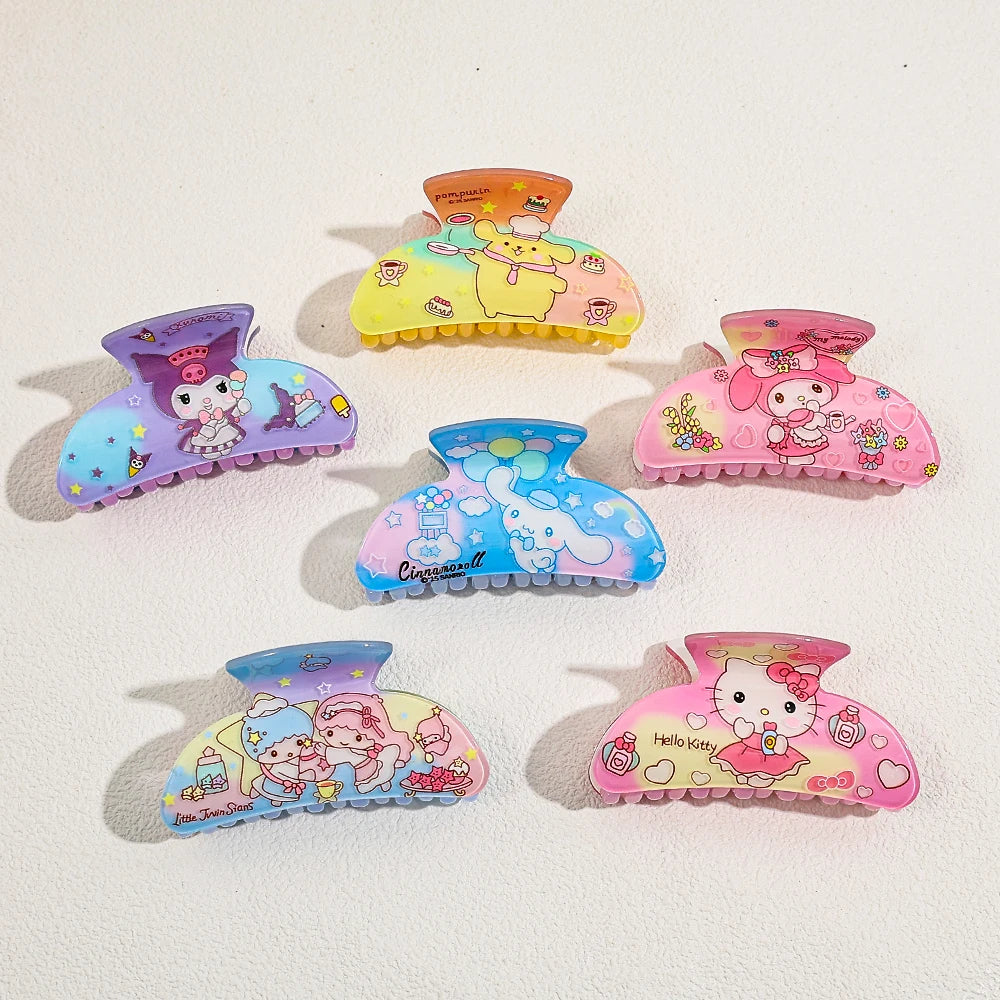 Random 6Pcs Sanrio cute cartoon daily decoration, photo-taking, gift-giving, sweet and cool style acrylic hair claw