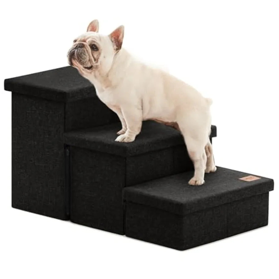 Dog Stairs with Storage, 3 Steps Wider Dog Steps for High Bed 18 H, Foldable Pet Stairs for Small Medium Large Dogs Cats for Be