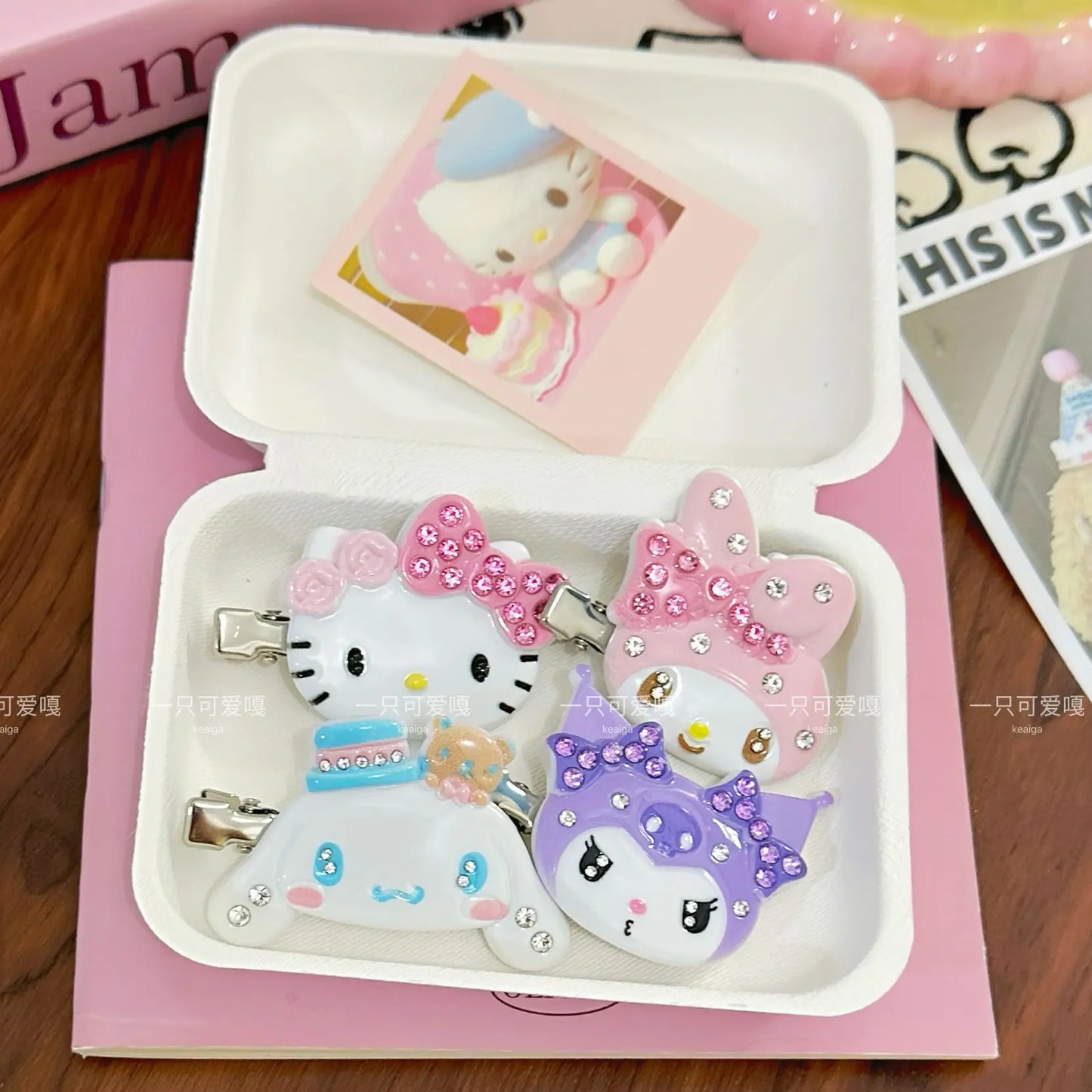 Cute Sanrio Hello Kitty Cinnamoroll Hair Clips 4Pcs Kawaii Rhinestone Hair Barrettes for Lolita Girls