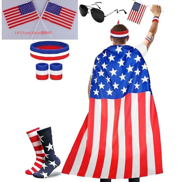 American Flag Cape Costume USA Patriotic Accessories Olympic Sports Cheering 4th of July Outfit 250th Anniversary Apparel Wigs