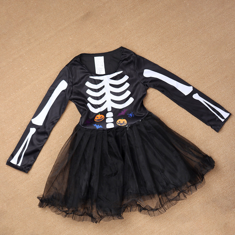 Halloween Costume for Kids Girls Devil Skeleton Outfit Skull Reaper Costume Party Dress-Up Clothing