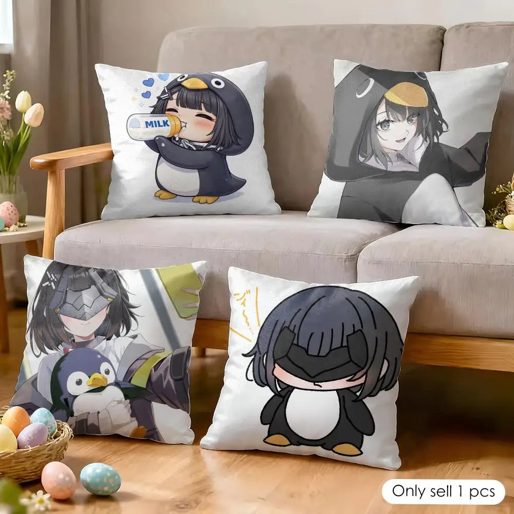 Game Arknights Cute Penguin Cushion Cover Soft Short Plush Pillow Cover Smooth Cozy Texture Aesthetic Cushion Case Home Decor