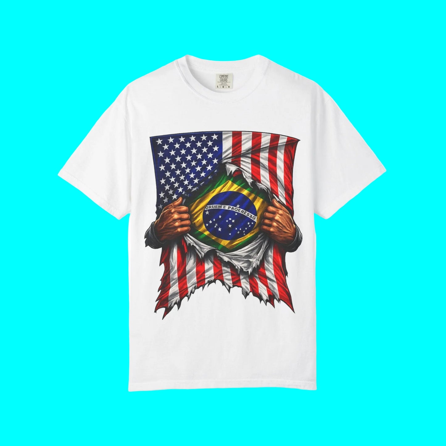 Brazil Flag + USA Flag Heritage T-shirt | Brazilian + American Culture Flag Rip 4th Of July | Funny Viral Latino Tees | Heavyweight Cotton