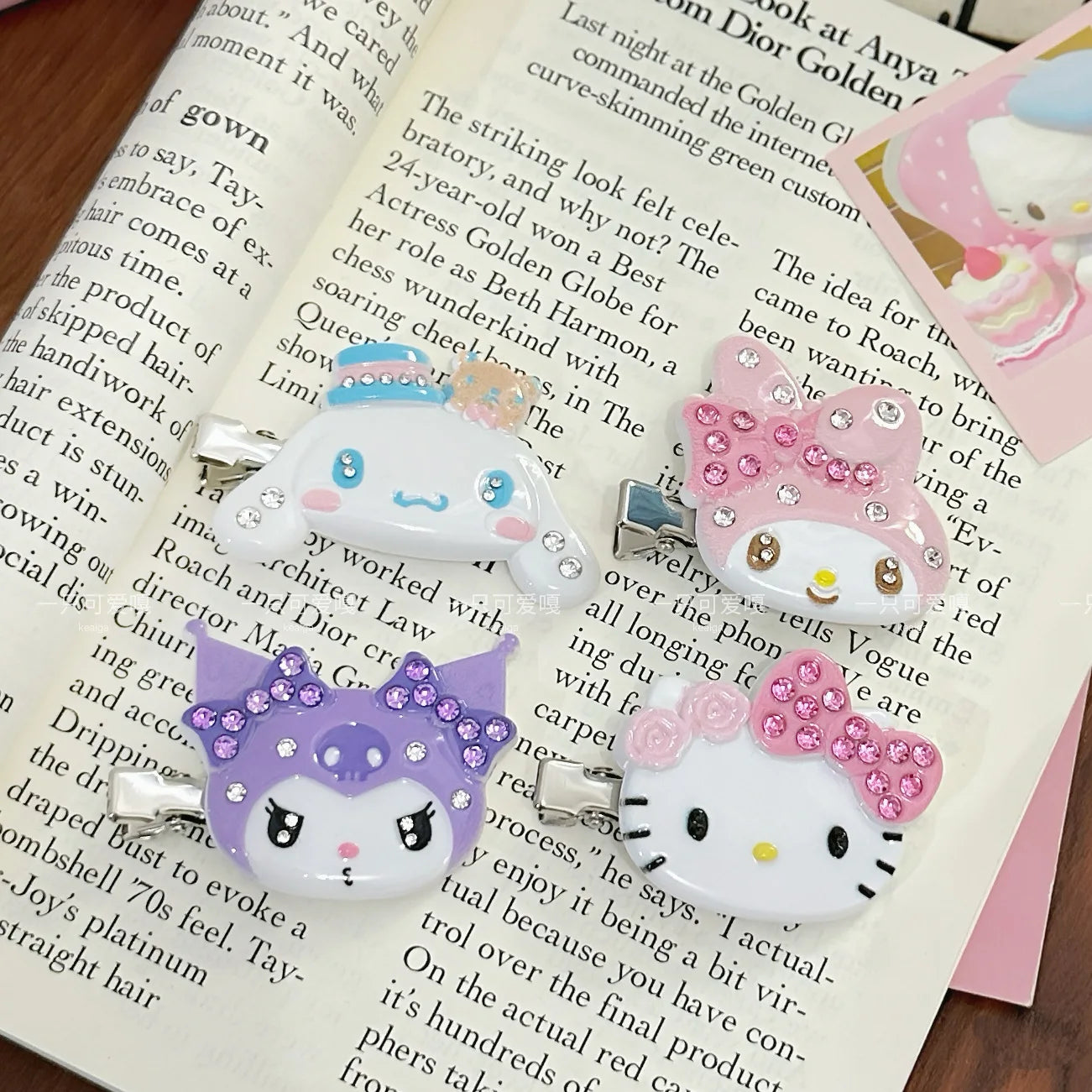 Cute Sanrio Hello Kitty Cinnamoroll Hair Clips 4Pcs Kawaii Rhinestone Hair Barrettes for Lolita Girls