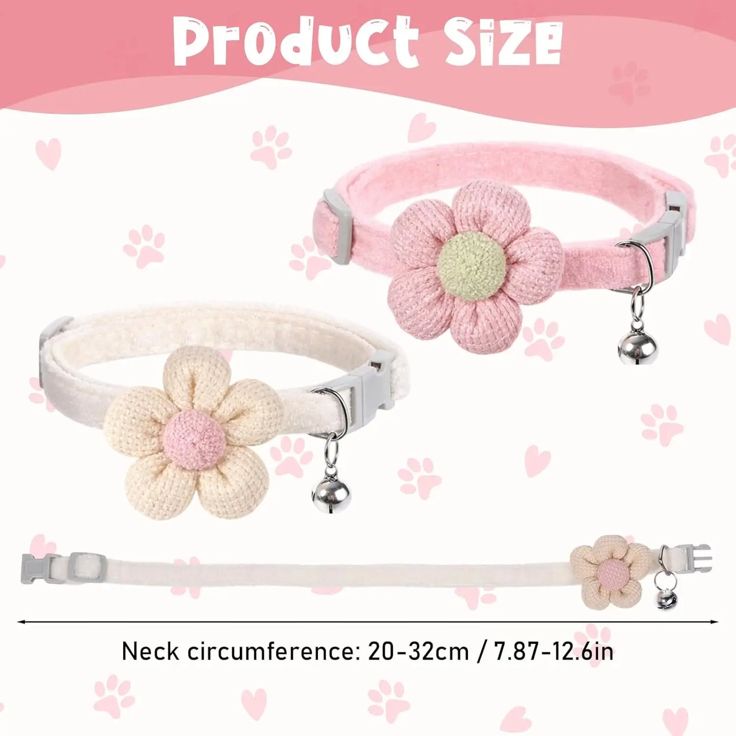 2 Pack Small Floral Dog Collar with Bell, Puppy Collar with Bell and Flower Adjustable Dog Collars Soft Safety Pet Collars