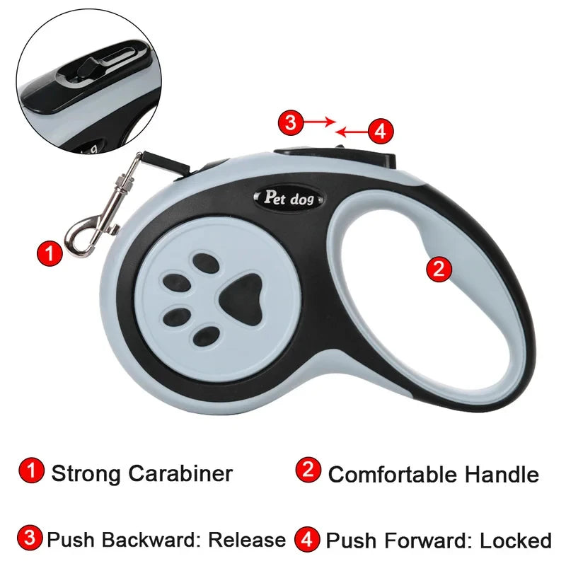 3M 5M Nylon Traction Rope Retractable Dog Leash Roulette Style Walking Lead for Puppies Large Dogs and Cats