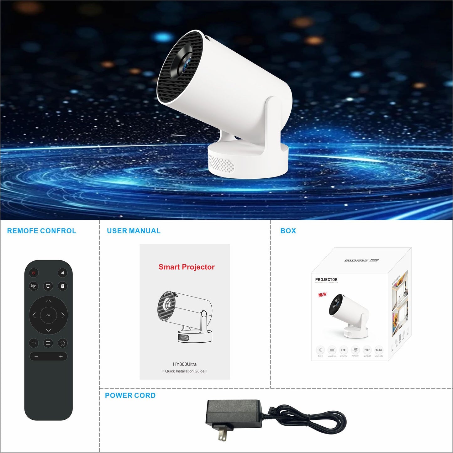 HY300Ultra Portable Projector H713 Android Barrel High-Definition Home Outdoor Projector