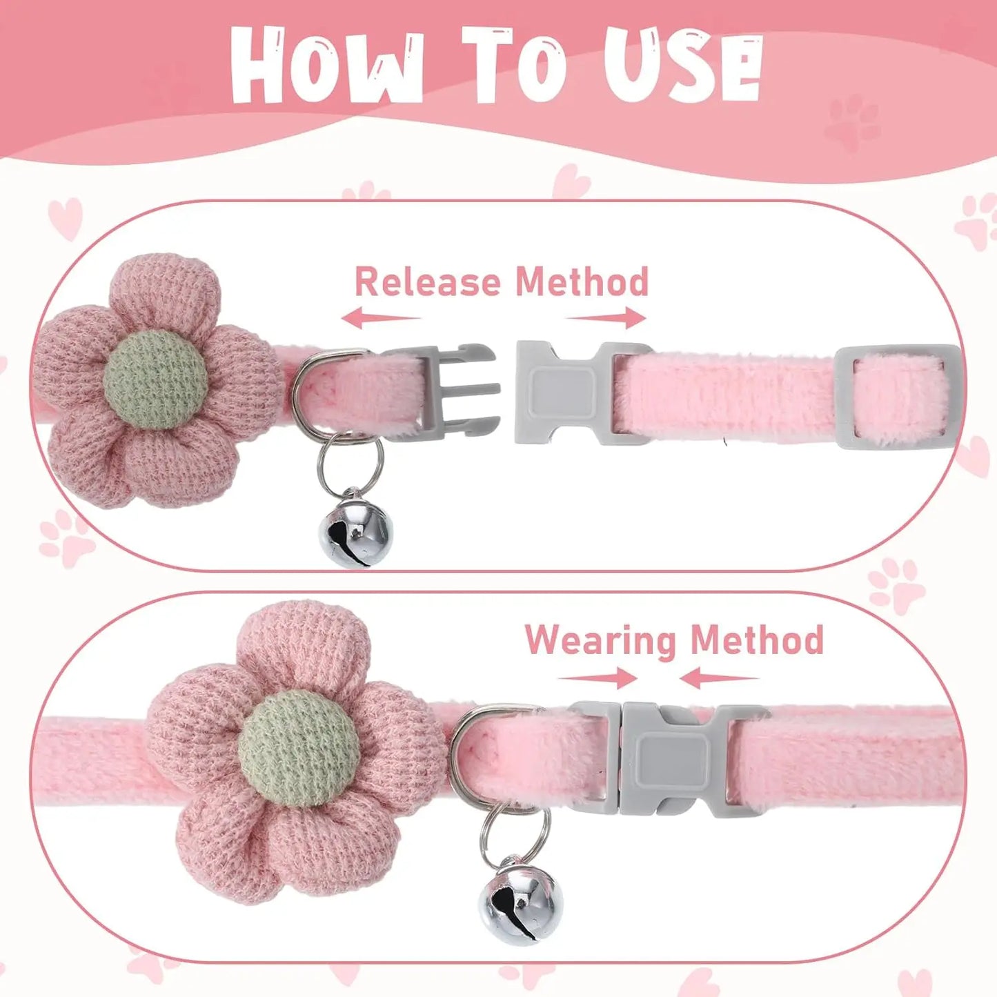 2 Pack Small Floral Dog Collar with Bell, Puppy Collar with Bell and Flower Adjustable Dog Collars Soft Safety Pet Collars
