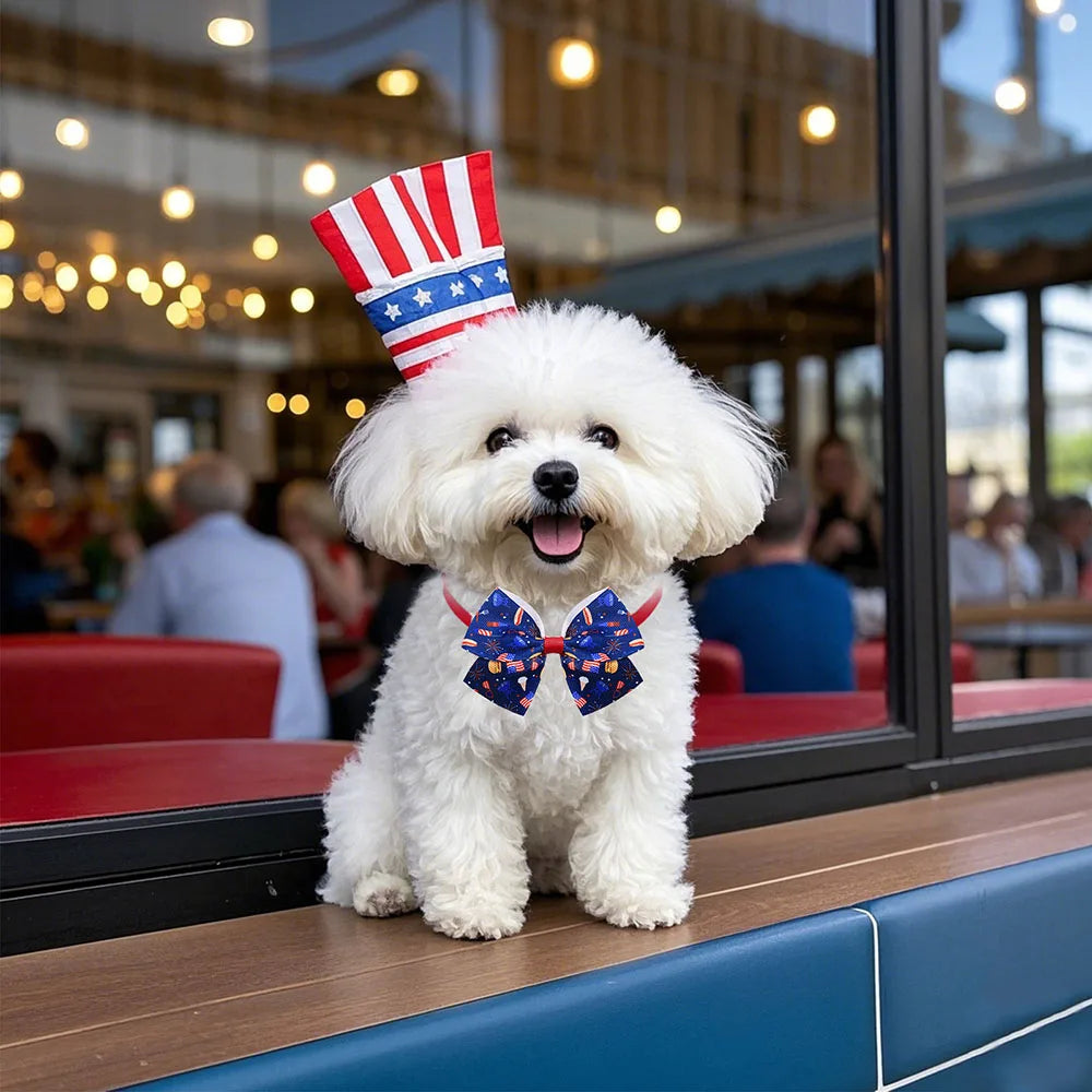 Holiday Dog Bows 5/10PCS Independence Day, July 4th Adjustable Dog Bowties Flag Print Pet Collars For Dogs and Cats Accessories