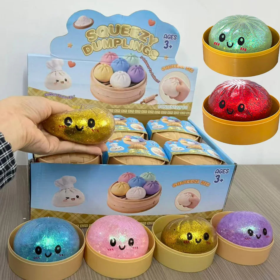 Oversized Glitter Dumpling Squishies Soft Slow Rebound Sensory Squeeze Toy Relief Anxiety Fidget Stress Ball Office Gifts