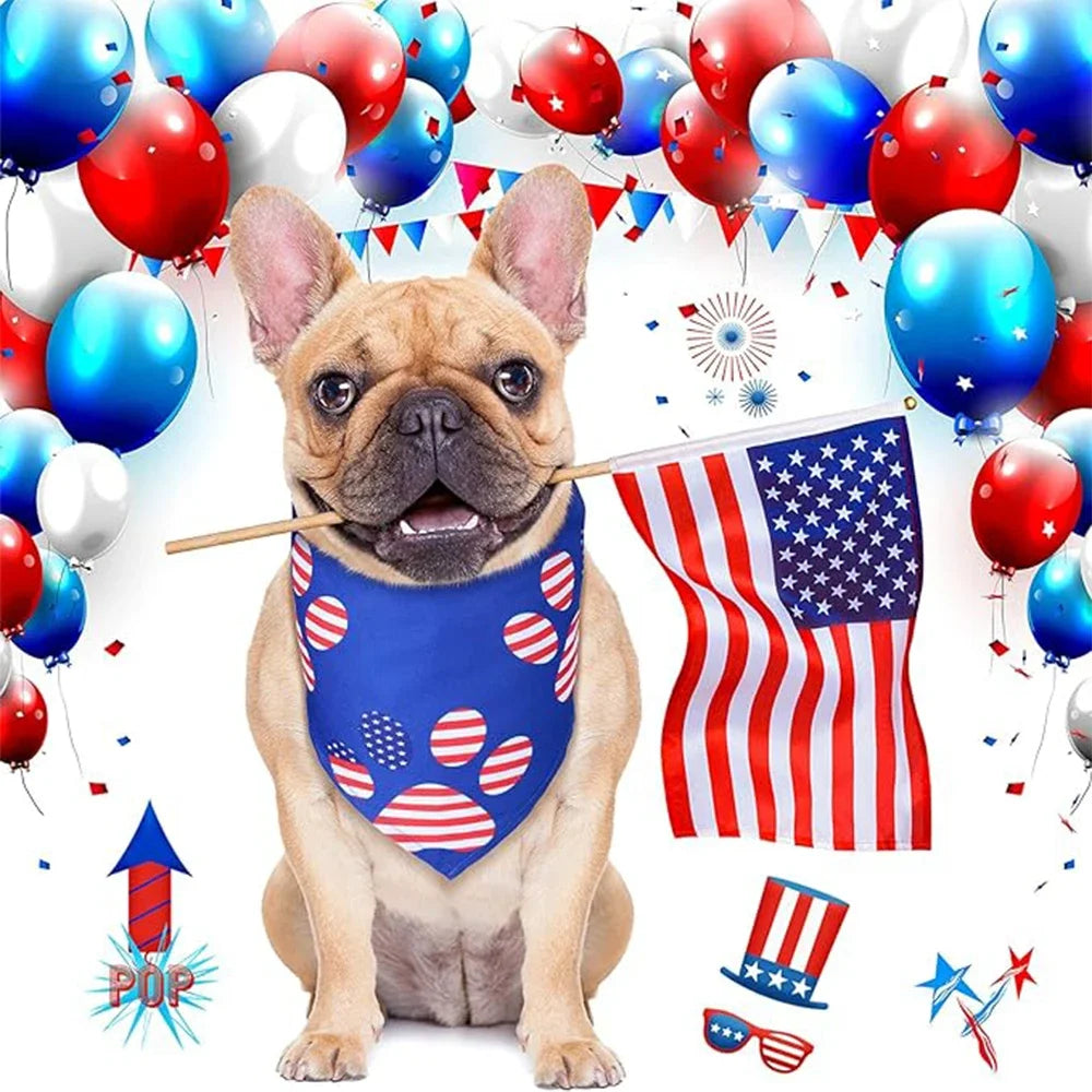 Pet Dog Bandanas Triangular Scarf 20PCS For 4th July Independence Day Pet For Dogs Puppy Bibs Holiday Pet Grooming Accessories