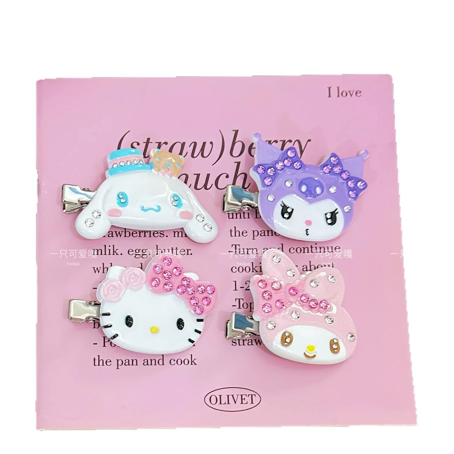 Cute Sanrio Hello Kitty Cinnamoroll Hair Clips 4Pcs Kawaii Rhinestone Hair Barrettes for Lolita Girls