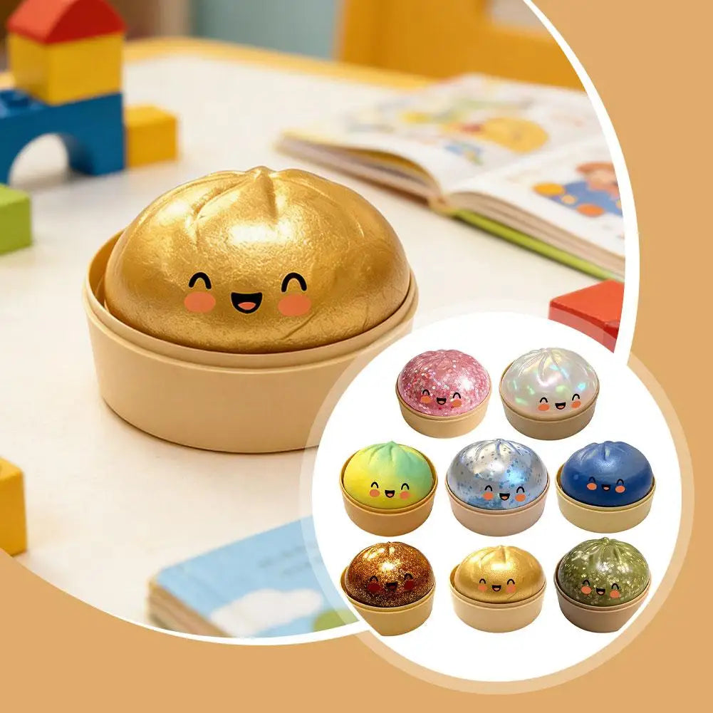 2026 Premium Steamed Bun Plush Toy Slow Rising Glitter Stress Ball Soft Elastic Sensory Toy for Kids Desk Home Office Decoration