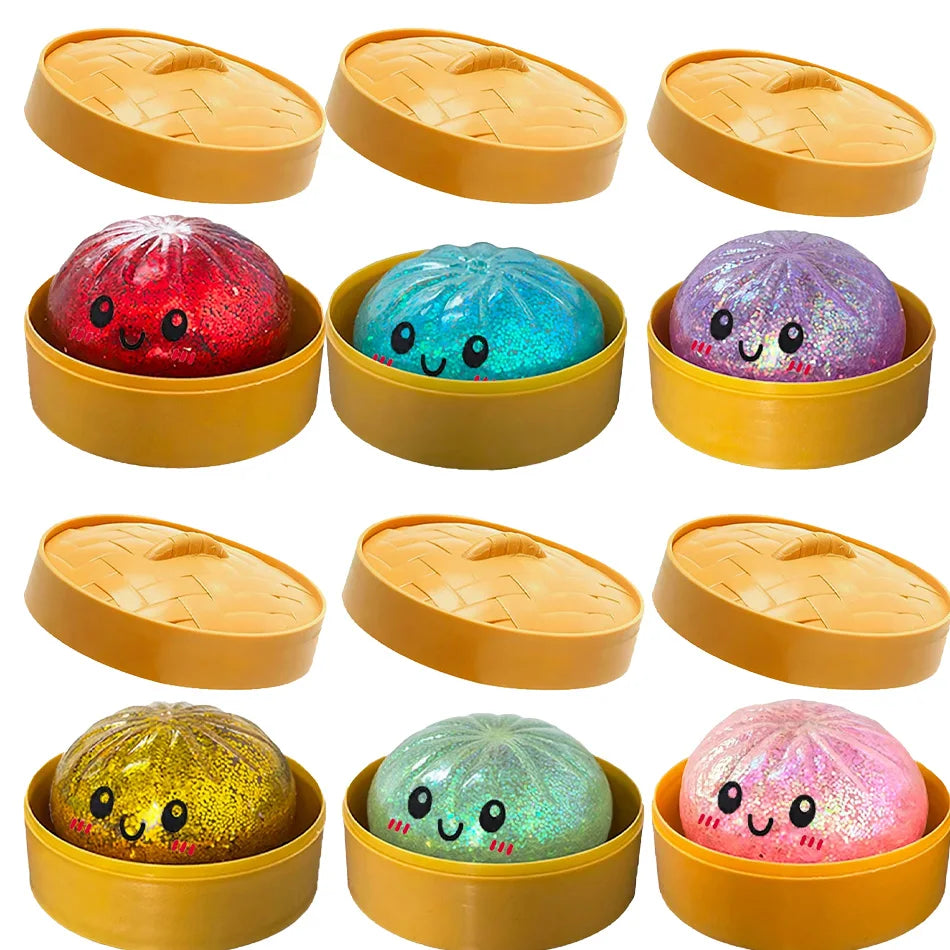 2027 Glitter Dumpling Glitter Dumpling Squishy with Box Dumplings Sensory Squeeze Toy for Stress Relief