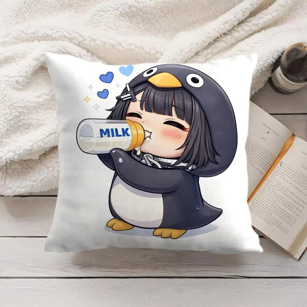Game Arknights Cute Penguin Cushion Cover Soft Short Plush Pillow Cover Smooth Cozy Texture Aesthetic Cushion Case Home Decor
