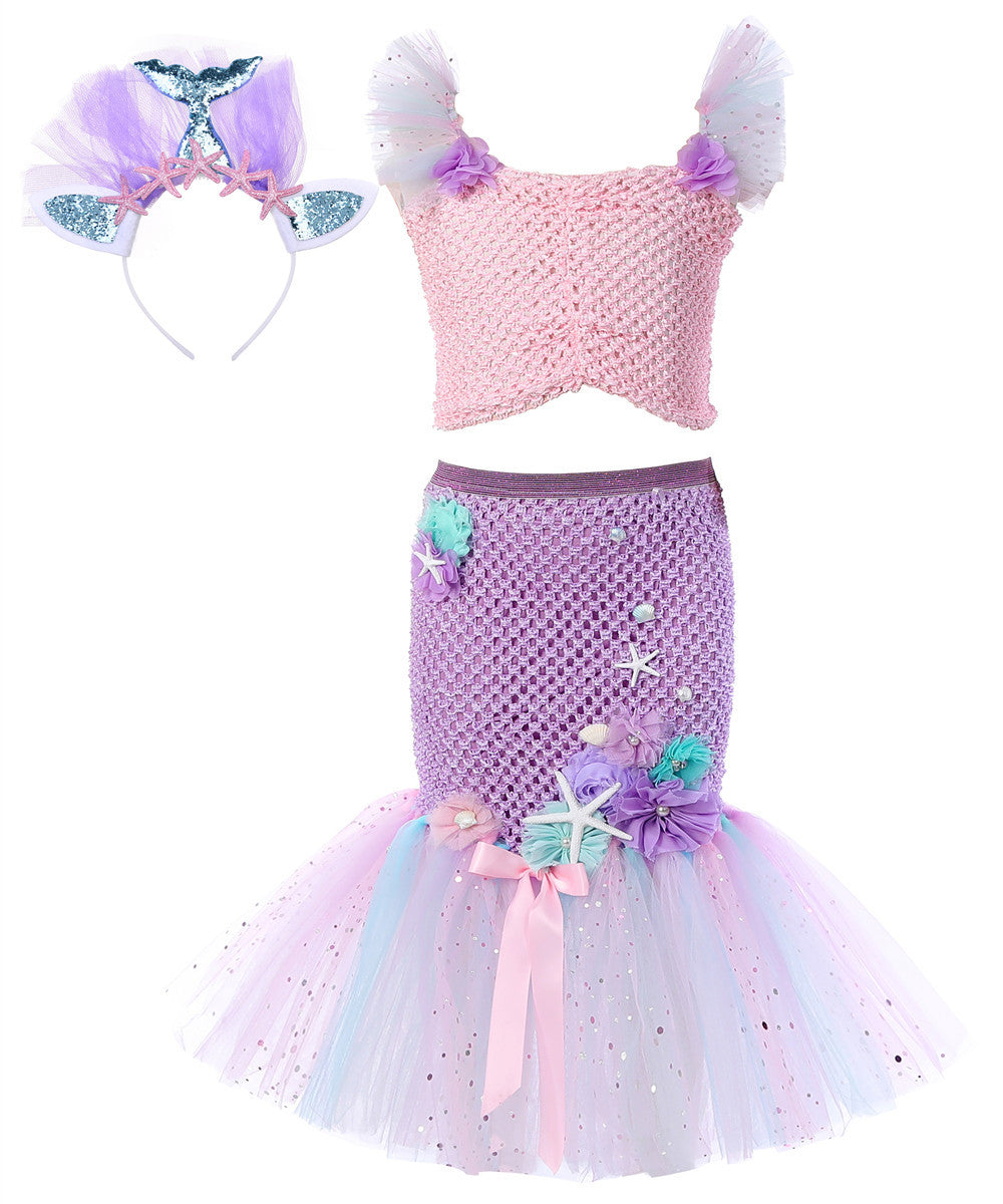 Cosplay Mermaid Sequin Tail Dress Set for Girls, Mermaid Gown Costume, Performance Dress