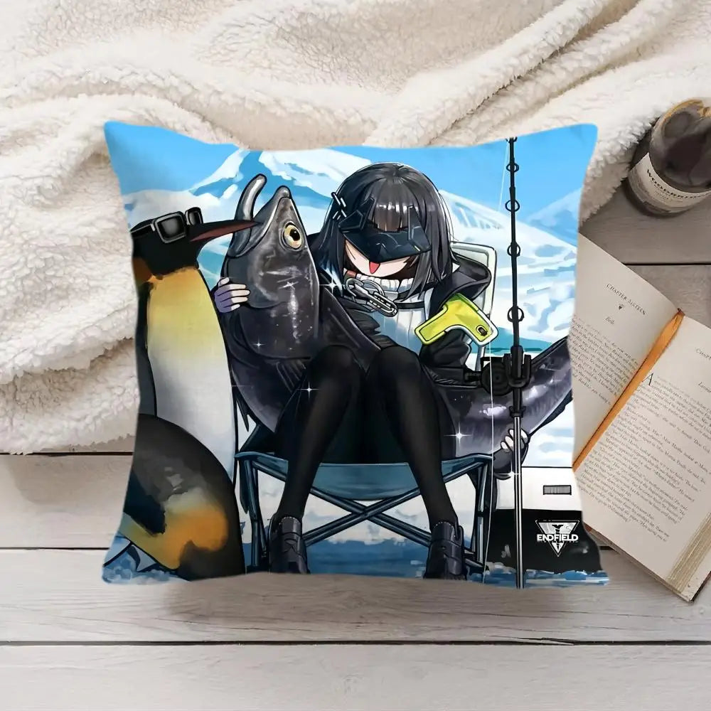 Game Arknights Cute Penguin Cushion Cover Soft Short Plush Pillow Cover Smooth Cozy Texture Aesthetic Cushion Case Home Decor
