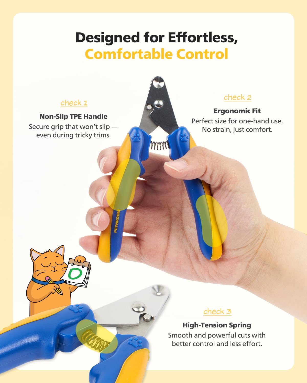 [PETHROOM] Cat Nail Clipper Trimmer for Indoor Cats with Circular Cut Hole (2mm) | Premium Sturdy Stainless Steel Blade Cat Claw | Safe, Easy, Accurate, Quiet & Fast | Avoid Overcutting