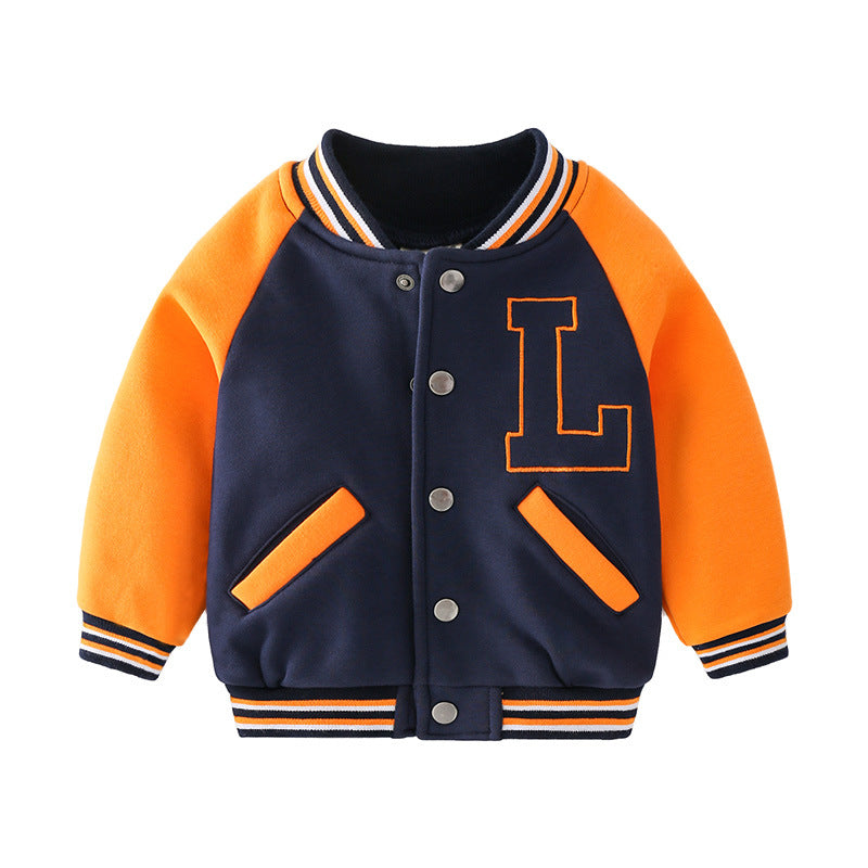 Children's Outerwear  Clothing Boys Round Neck Patchwork Long Sleeve Mid-Small Kids Baseball Jacket