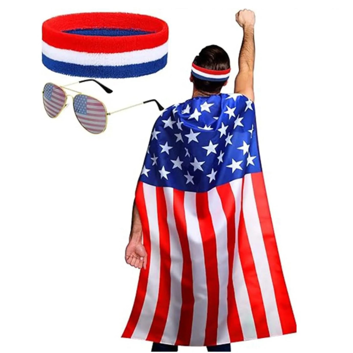 American Flag Cape Costume USA Patriotic Accessories Olympic Sports Cheering 4th of July Outfit 250th Anniversary Apparel Wigs