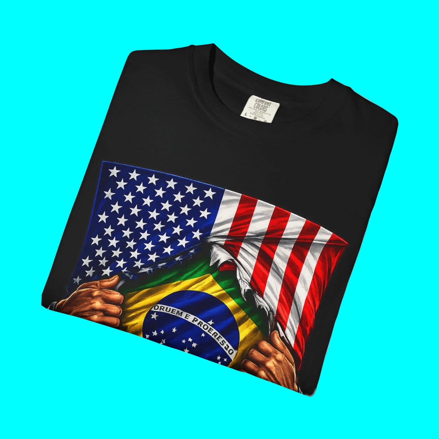 Brazil Flag + USA Flag Heritage T-shirt | Brazilian + American Culture Flag Rip 4th Of July | Funny Viral Latino Tees | Heavyweight Cotton