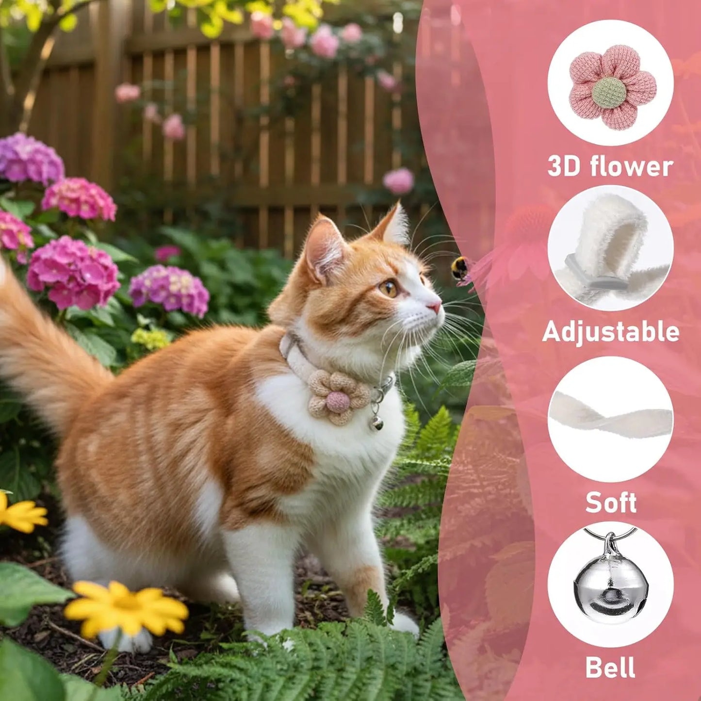 2 Pack Small Floral Dog Collar with Bell, Puppy Collar with Bell and Flower Adjustable Dog Collars Soft Safety Pet Collars