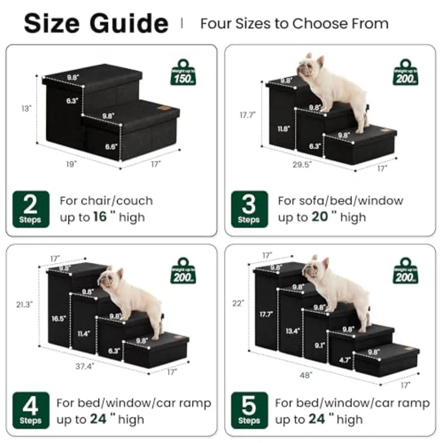Dog Stairs with Storage, 3 Steps Wider Dog Steps for High Bed 18 H, Foldable Pet Stairs for Small Medium Large Dogs Cats for Be