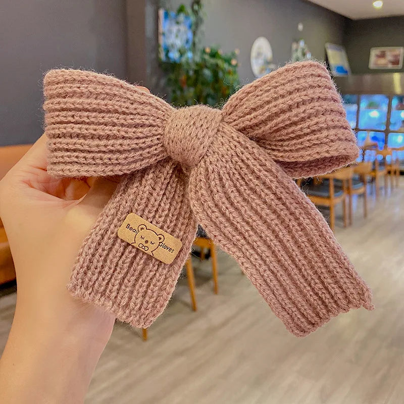 Autumn Winter Hair Clips Cute Bow Wool Hair circle Large Solid Women Accesorios Color Hair Accessories