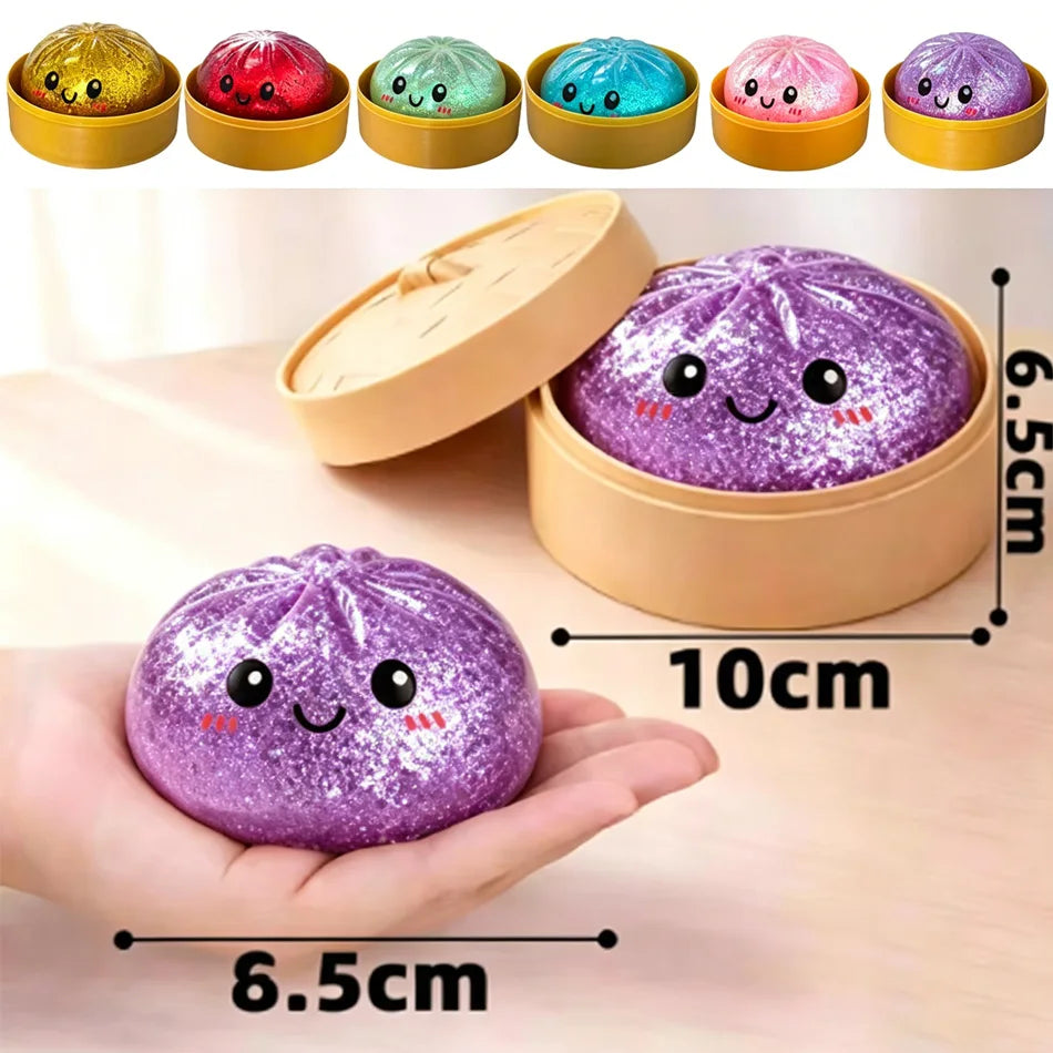 6 Styles 12pcs Colorful Glitter Dumpling Glitter Dumpling Squishy with Box Dumplings Sensory Squeeze Toy for Stress Relief Toys