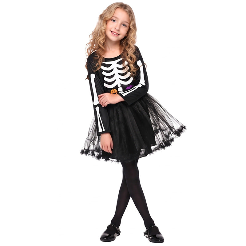 Halloween Costume for Kids Girls Devil Skeleton Outfit Skull Reaper Costume Party Dress-Up Clothing