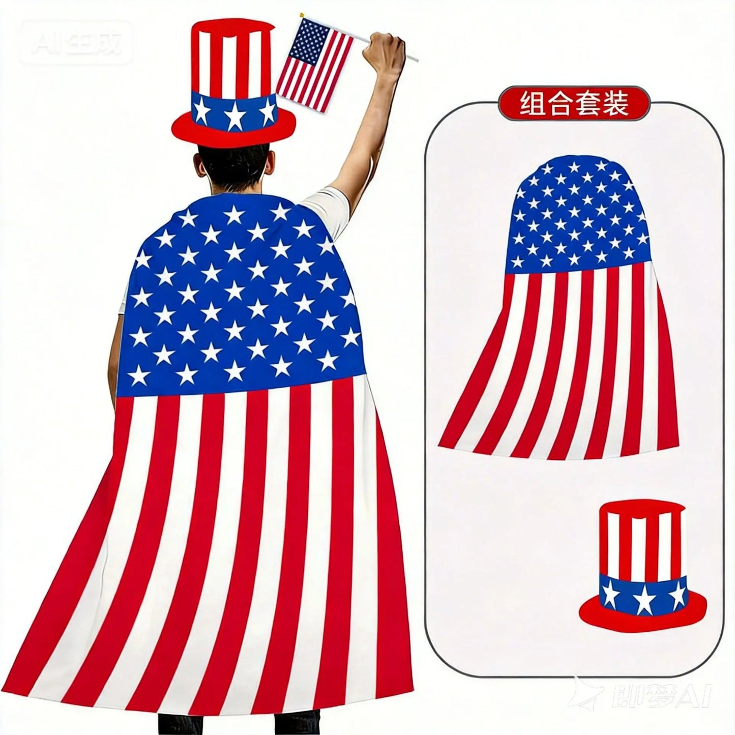 American Flag Cape Costume USA Patriotic Accessories Olympic Sports Cheering 4th of July Outfit 250th Anniversary Apparel Wigs
