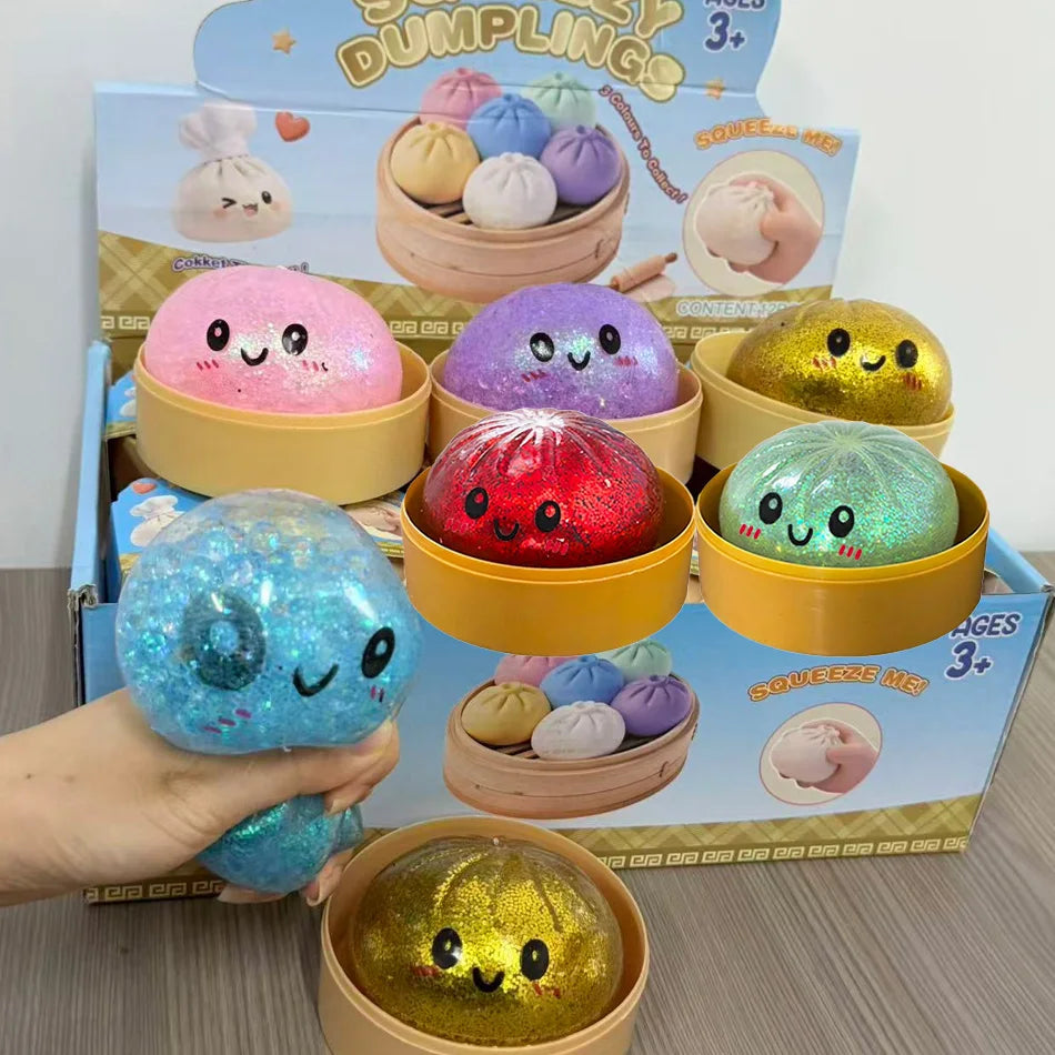 2027 Glitter Dumpling Glitter Dumpling Squishy with Box Dumplings Sensory Squeeze Toy for Stress Relief