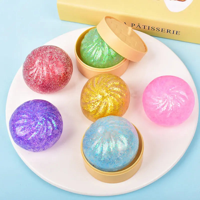 Glitter Colorful Dumpling Squishy Stress Ball Slow Rebound Squeeze Toy Decompression Prank Surprise Blind Box Gift