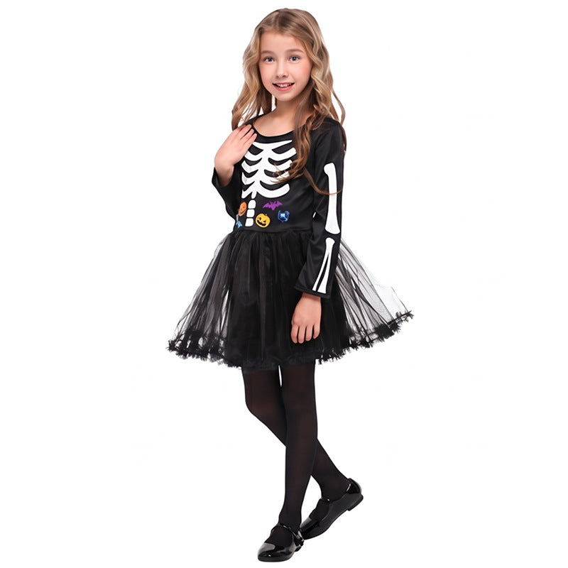 Halloween Costume for Kids Girls Devil Skeleton Outfit Skull Reaper Costume Party Dress-Up Clothing
