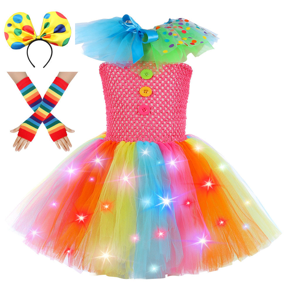Halloween Joker Costume Children's Funny Dress Rainbow Tutu Dress Party Skirt