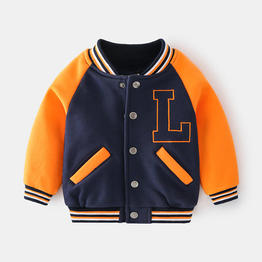 Children's Outerwear  Clothing Boys Round Neck Patchwork Long Sleeve Mid-Small Kids Baseball Jacket