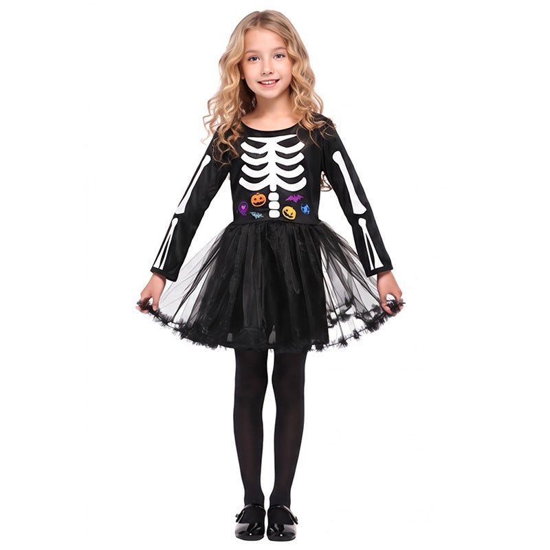 Halloween Costume for Kids Girls Devil Skeleton Outfit Skull Reaper Costume Party Dress-Up Clothing