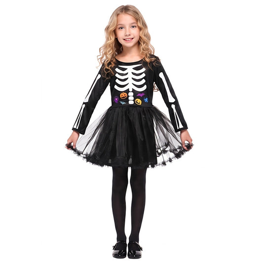 Halloween Costume for Kids Girls Devil Skeleton Outfit Skull Reaper Costume Party Dress-Up Clothing