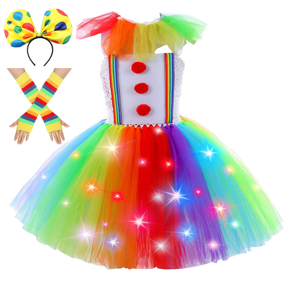 Halloween Joker Costume Children's Funny Dress Rainbow Tutu Dress Party Skirt