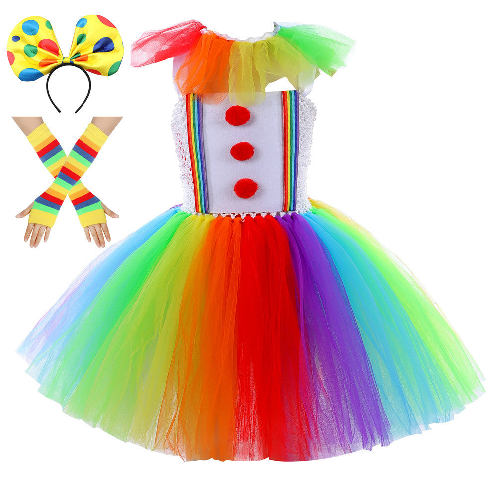 Halloween Joker Costume Children's Funny Dress Rainbow Tutu Dress Party Skirt