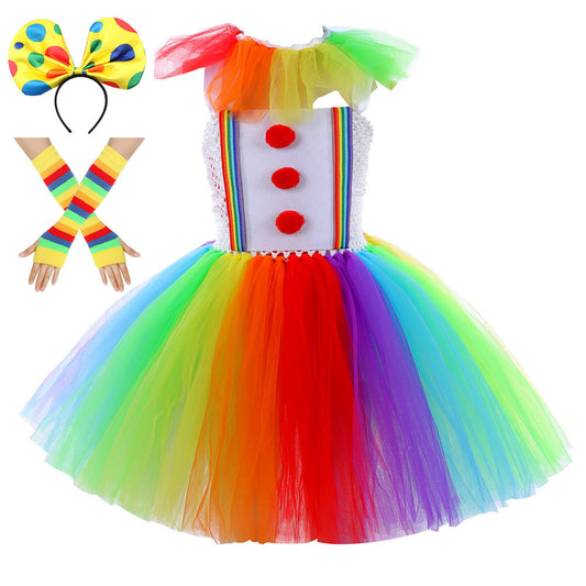 Halloween Joker Costume Children's Funny Dress Rainbow Tutu Dress Party Skirt