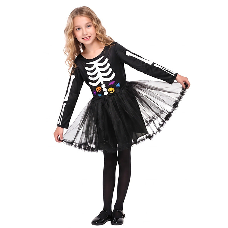 Halloween Costume for Kids Girls Devil Skeleton Outfit Skull Reaper Costume Party Dress-Up Clothing