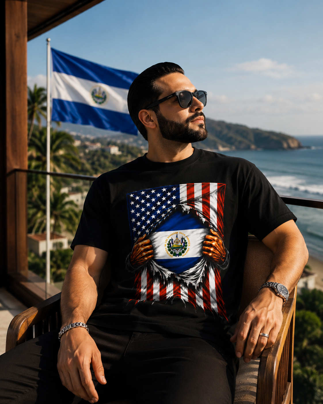 El Salvador Flag + USA Flag Heritage T-shirt | Salvadorian + American Culture Flag Rip 4th Of July | Funny Viral Latino Tees | Heavyweight Cotton