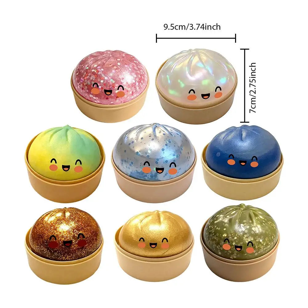 2026 Premium Steamed Bun Plush Toy Slow Rising Glitter Stress Ball Soft Elastic Sensory Toy for Kids Desk Home Office Decoration