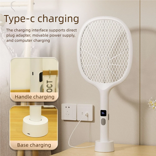 3 in 1 Electric Mosquito Swatter 3800V Type-C Rechargeable Detachable Handheld Automatic Tapping Mode Indoor Outdoor for Home