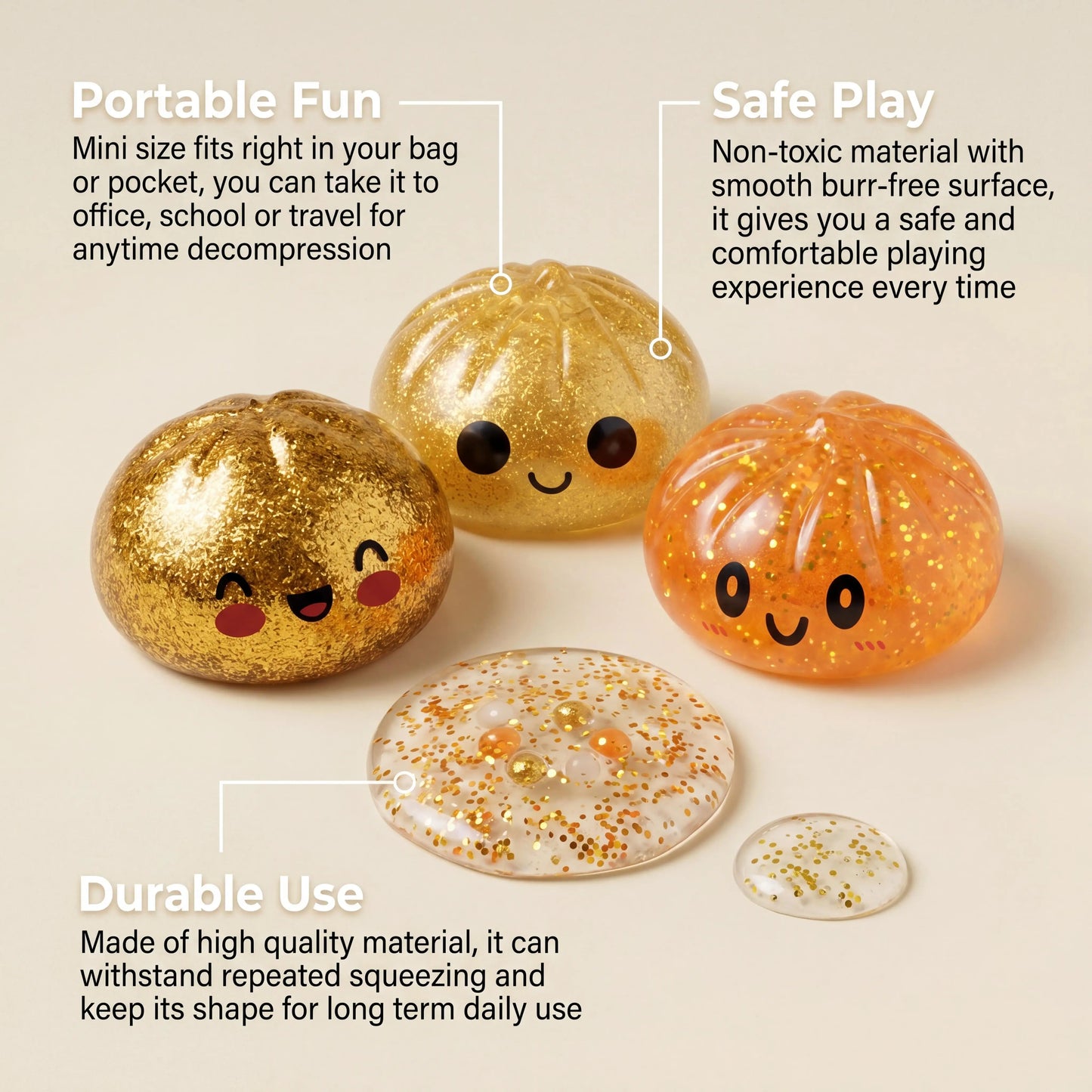 Gold Glitter Dumpling Squishy Toy Box Soft Slow Rising Fidget Toys Real Adults Anxiety Relief Squeeze Toy For Adults & Teens